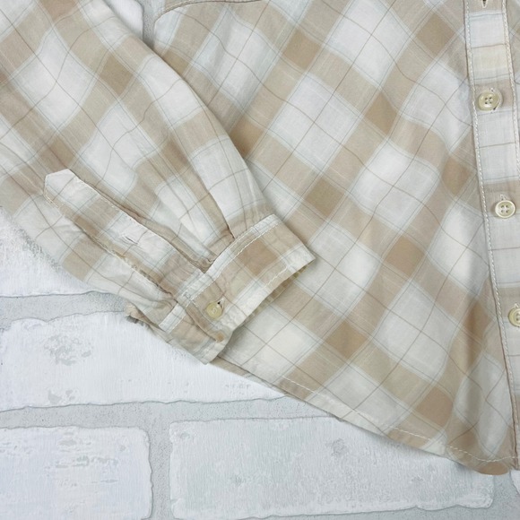 WE THE FREE Plaid Button Down Shirt Tan Cream Long Sleeve Casual Top Small - Picture 3 of 16